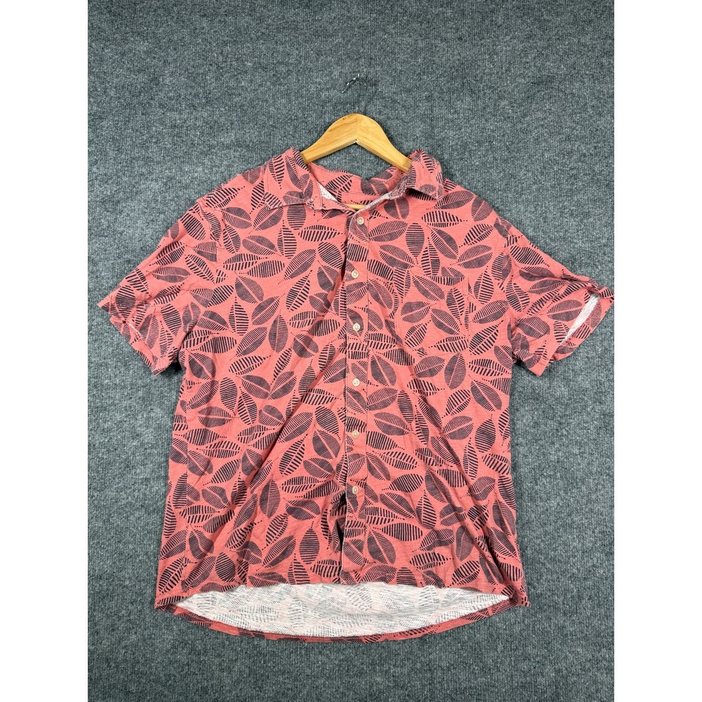Goodfellow Co Shirt Mens L Pink Leaf Print Standard Fit Cotton Summer Tropical